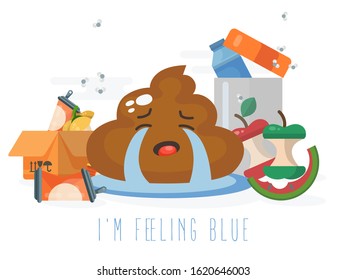 Character with bad mood. Label I'm feeling blue