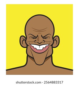 Character bald black man smiling on yellow background