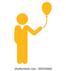 Character With Balloon vector icon. Style is flat symbol, yellow color, rounded angles, white background.