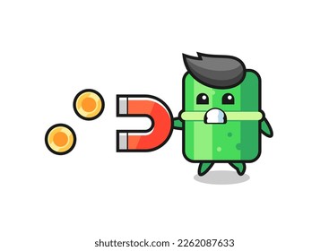 the character of bamboo hold a magnet to catch the gold coins , cute style design for t shirt, sticker, logo element