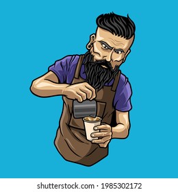 character barista man,coffee cappuccino premium vector