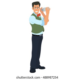  character bartender isolated on white background. vector illustration.