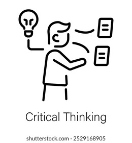 Un icono de pensamiento crítico basado en caracteres en estilo de línea 