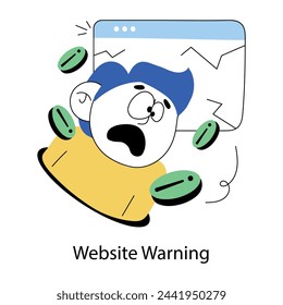 Character based doodle mini illustration of website warning 