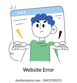 Character based doodle mini illustration of website error 