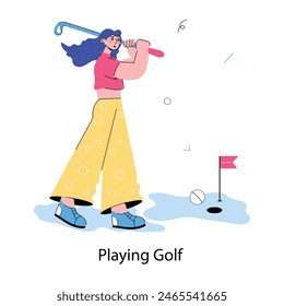 Character based doodle mini illustration of playing golf 