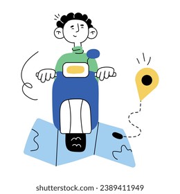 Character based drawing style illustration of bike location 