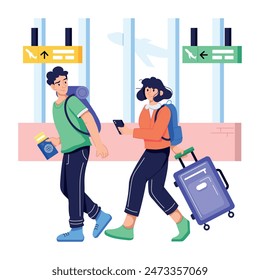 Character based flat illustration of airport passengers