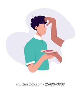 Character based flat illustration of diwali ritual 