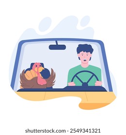 Ilustración plana basada en caracteres de coche de conducción 