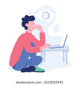 Character based flat illustration of employee thinking 