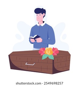 Character based flat illustration of funeral ritual 