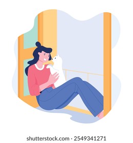 Ilustración plana basada en personajes de niña acariciando 