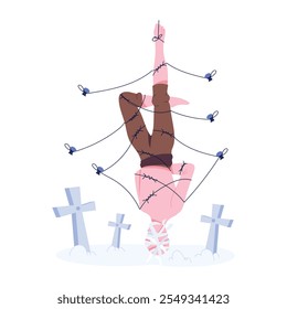 Character based flat illustration of graveyard 