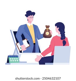 Character based flat illustration of online loan 