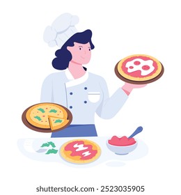 Ilustração plana baseada em caracteres de especialista em pizza 
