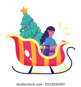 Character based flat illustration of santa sled 