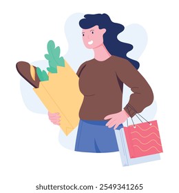 Um personagem baseado na ilustração plana da menina de compras 