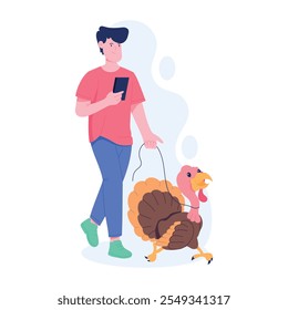 Character based flat illustration of thanksgiving boy with turkey 