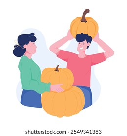 Character based flat illustration of thanksgiving pumpkins 