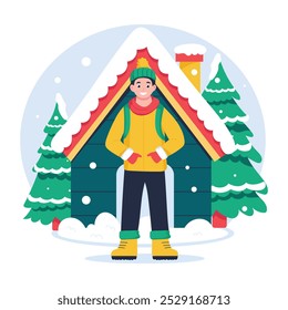 Character based flat illustration of winter boy enjoying outside 