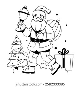 Character based glyph illustration of christmas santa with gifts 