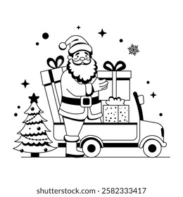 Character based glyph illustration of santa ride 