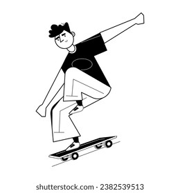 Character based glyph illustration of skateboarding