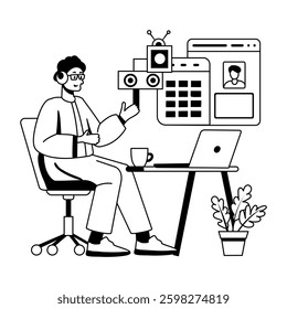A character based glyph illustration of smart scheduling 

