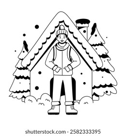 Character based glyph illustration of winter boy enjoying outside 