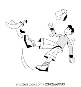 Ilustración a mano basada en caracteres del deslizamiento del chef 