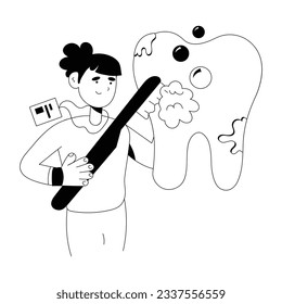 Character based sketchy illustration of dentist cleaning 