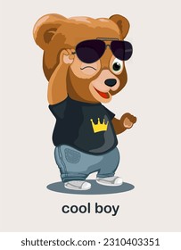 character bear cub cool guy with glasses vector illustration