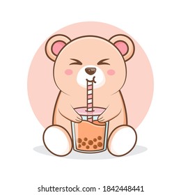 character bear drinking boba drink