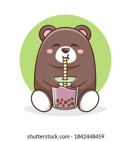 character bear drinking boba drink