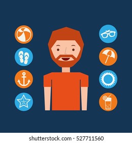 character beard man summer vacation collection icons vector illustration eps 10