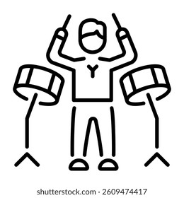 A character beating drum icon in linear style 