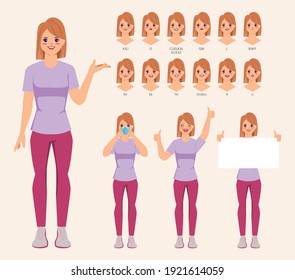 Character with beautiful woman for animation mouth.