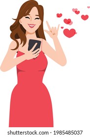 Character beautiful woman video call conference with lover.
