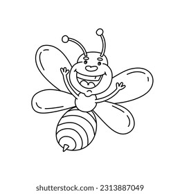 Character Bee Black and White Vector Illustration Coloring Book for Kids