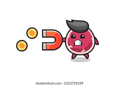 the character of beef hold a magnet to catch the gold coins , cute style design for t shirt, sticker, logo element