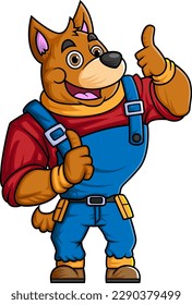 the character of a big dog wearing mechanic uniform costume posing giving thumbs up of illustration