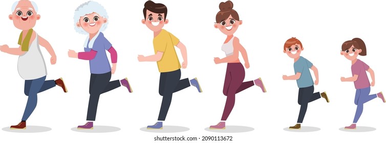 Character of Big family people healthy exercise workout.