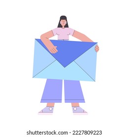 Character with big letter. Concept of communication, sending messages, support. Vector illustration in a flat style