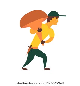 a character with a big mushroom in his hands on white background