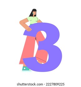 Character with a big number. Vector set in a flat style