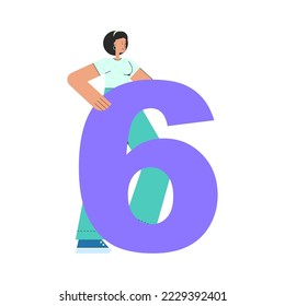 Character with a big number. Vector set in a flat style