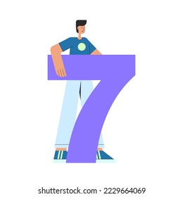 Character with a big number. Vector set in a flat style