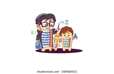 character with bills. learning mathematics, smart abacus. - vector