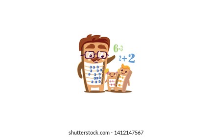 character with bills. learning mathematics, smart abacus. - vector